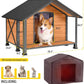Aivituvin Dog House with Insulated Liner Outdoor All-Around Iron Frame Dog Kennel Outside with Overhang Roof Large Porch Weatherproof