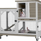 GUTINNEEN Rabbit Hutch Indoor Mobile Bunny Cage with Run Wooden 2 Story Guinea Pig Cage Outdoor for Small Animals with Wheels,Two Deeper No Leak Trays(Grey)