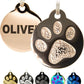 Engraved Pet Tag for Dogs and Cats - Personalized Front & Back up to 4 Lines of Text Custom Engraved ID, Round Paw Print Solid Plating Stainless Steel Rose Gold Small