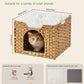Cat Beds Indoor Kitten House, Handwoven Rattan Cat Cave Pet Cube, Large Cat Houses, One Bed Mat, Foldable, Hideaway, 16.5x16.5x13.2 Inches, 2 S-Shaped Hooks in Living Room Bedroom Natural