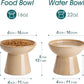 vancasso Ceramic Elevated Cat Bowls 2-Pack - 6.2" Extra Wide Raised Cat Food & Water Dishes, 5.1" Optimal Height Anti-Whisker Fatigue Shallow Bowls for Cats/Kittens/Dogs, Lead & Cadmium Free (Brown)