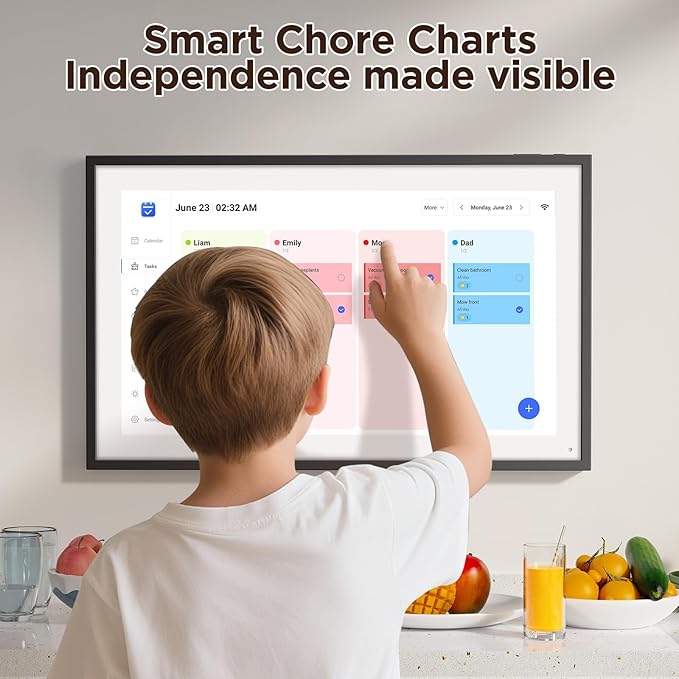 LOOFII 21.5" Smart Digital Calendar – 1920×1080 Full HD Touchscreen Family Planner & Calendar with Chore Chart & Meal Planner, Wall-Mountable (Black White)