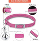 OOPSDOGGY Rolled Leather Cat Collar with Bell, Reflective Kitten Collars with Buckle Include Safety Elastic Strap - Adjustable Small Pet Collars for Boy Girl Cats (Fucsia)