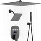Shower Faucet Set Matte Black Temperature Display Shower System, Push Button Shower Faucet with Dual Rain Shower Head(12 inch+8 inch), and Handheld Shower