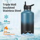 64 oz Insulated Water Bottle with Straw (Cold for 48 Hrs), Half Gallon Stainless Steel Triple Wall Vacuum Sports Water Jug, Leakproof Hydro Cup Flask with Straw Spout Lids & DIY Stickers