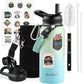 32 oz Insulated Water Bottle with Straw (Cold for 48 Hrs), Stainless Steel Triple Wall Vacuum Sports Water Jug, Leakproof Hydro Cup Flask with Paracord Handle & Straw Spout Lids & DIY Stickers