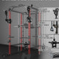 Eonfit E5 Smith Machine with Vertical Leg Press, Power Cage Squat Rack with LAT-Pull Down Cable Crossover Rotating Arms System Home Gym Equipment All in One (E5 RED)