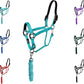 Majestic Ally Leather Halter with Matching Lead Rope for Horses – Leather Breakaway Crown - Adjustable Chin Strap – Rolled Throat Latch – Padded Noseband – Full (Turquoise-Black Nickel, Full)