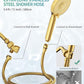 Filtered Shower Head with Handheld, High Pressure 9 Spray Mode Brushed Gold Showerhead with 4 Filters, Detachable Shower Head, Water Softener Filters Beads for Hard Water - Remove Chlorine
