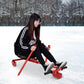 Adjustable Height Ice Skating Ski Sled Board for Kids, 360° Non-Slip Pedals & Support Stick, 176.4lbs Capacity Snow Slider - Red&Black