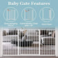 WAOWAO Triple Lock Baby Gate Extra Wide 31.1-35.04" Pressure Mounted Walk Through Swing Auto Close Safety White Metal Dog Pet Puppy for Stairs,Doorways,Kitchen