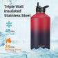 One Gallon Water Bottle Insulated, Triple Wall Vacuum Cold for 48 Hrs & Leak-proof & Non-BPA, 128oz Large Sports Stainless Steel Water Jug with Paracord Handle Straw Spout Lids & DIY Stickers