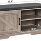 2-Tier Storage Bench, Shoe Bench with Padded Seat Cushion, Entryway Bench with 2 Barn Doors, Adjustable Shelf, 13.8" D x 39.4" W x 17.7" H, for Entryway, Living Room, Bedroom, Greige