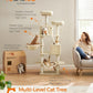 Feandrea Cat Tree, 66.1-Inch Large Cat Tower with 13 Scratching Posts, 2 Perches, 2 Caves, Basket, Hammock, Pompoms, Multi-Level Plush Cat Condo for Indoor Cats, Beige UPCT165M01