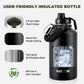 Half Gallon Insulated Water Bottle, 64 oz Triple Wall Stainless Steel Flask, Keeps Drinks Cold for 48 Hrs Leak-Proof & BPA-Free Half Gallon Jug with Paracord Handle, Straw & Spout Lids(2 pack,Black)