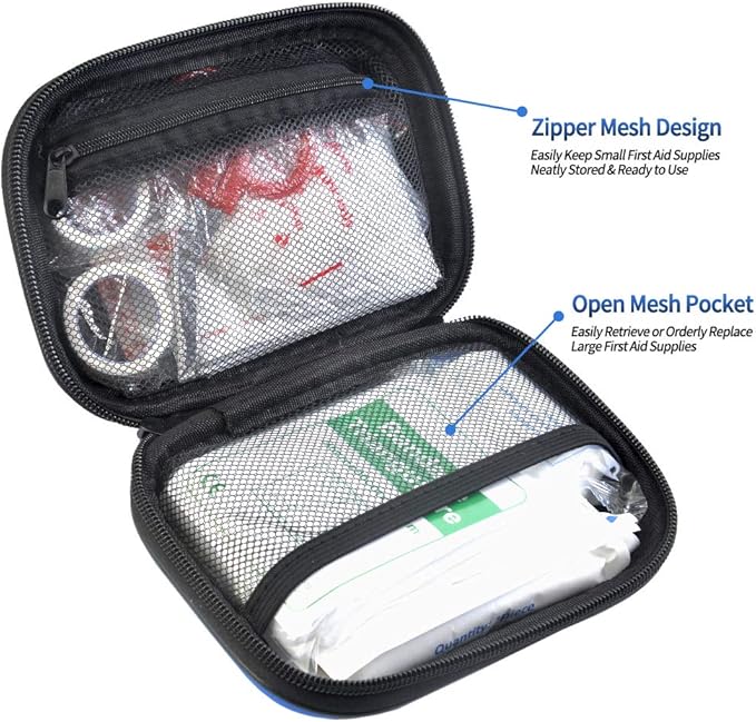 I GO 85 Pieces Hard Shell Mini Compact First Aid Kit, Small Personal Emergency Survival Kit for Travel Hiking Camping Backpacking Hunting Marine Car