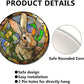 Lygond Metal Sign Tin Sign Circular Stained Glass Rabbit Restroom Tin Sign for Garden 8×8 Inches