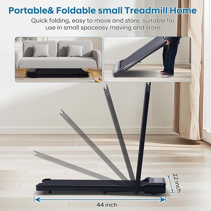 Treadmill with Handles, Folding Foldable Electric Treadmills for Home Small, 3.0HP Walking Pad Treadmills with Handle Bar, 3 in 1 Under Desk Treadmill with Remote Control, LED Display, 300LBS Capacity