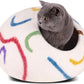MEOWFIA Cat Cave – Premium Felt Cat Bed for Indoor Cats, Handmade 100% Merino Wool (Large, Ivory Rainbow)