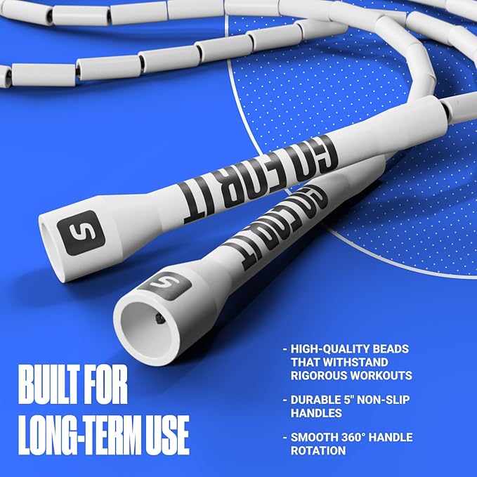 Sportbit Elite Beaded Jump Rope - Adjustable Speed Rope for Fitness, CrossFit, Boxing - Tangle-Free, Lightweight
