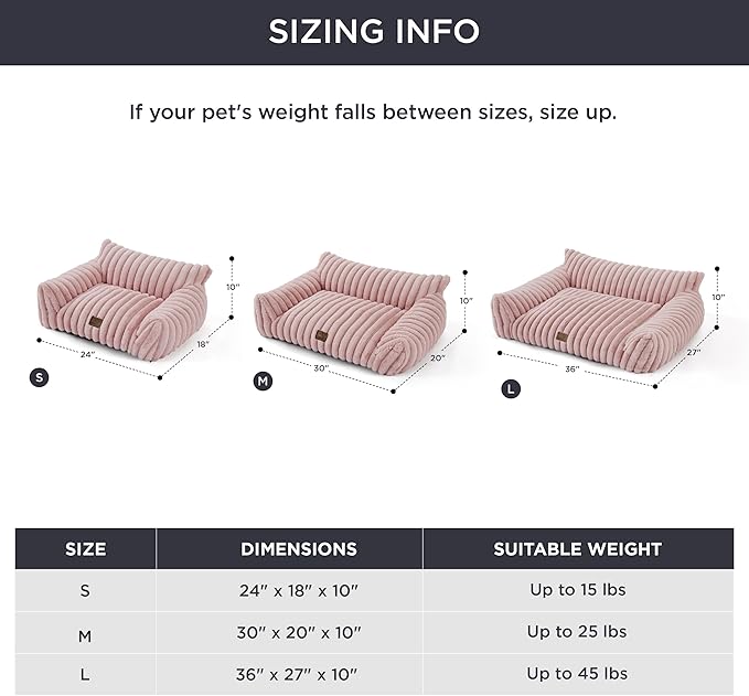 Bedsure Cute Dog Couch for Pets - Fluffy Dog Sofa with Premium Soft Corduroy Fleece, Pet Couch Bed with Washable Cover, Supportive Pet Sofa Bed for Medium Large Dogs, 36inch, Blush Pink