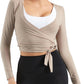 Women Tie Front Shrug Long Sleeve Bolero Cardigan Lightweight Casual Tops