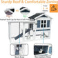 Large Outdoor Rabbit Hutch Weatherproof 2-Story Chicken Coop & Bunny Cage, Wooden Indoor/Outdoor Pet House with No-Leak Tray, Waterproof Roof & Pull-Out Tray (56.8" L x 34.7" H, Grey Blue&White)