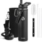 Insulated Water Bottle 24oz, Triple Wall Vacuum Stainless Steel (Cold for 48 Hrs, Hot for 24Hrs), Leak Proof & Non-BPA, 24oz Hydro Water Flask with Paracord Handle & Straw Spout Lids