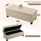 51" Fabric Storage Ottoman Bench, Upholstered Rectangle End of Bed Storage Ottoman Tufted Living Room Bedroom Bench with Safety Hinge, Solid Wood Legs, Loads 500 lb(Khaki)