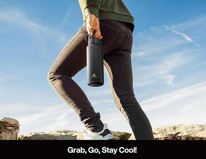 40 oz Insulated Water Bottle with 2-in-1 Straw and Spout Lid, Keep Cold 24H, Leak-Proof, BPA-Free, Double Wall Stainless Steel Water Bottle for Sports, Gym, Travel, and School (Obsidian)