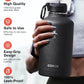 64 oz Water Bottle Insulated with Straw & 3 Lids, Coolflask Large Metal Stainless Steel Water Jug Big Half Gallon Wide Mouth for Sports, Gym or Office, Non-BPA Keep Cold 48H Hot 24H, Magic Black