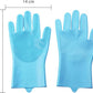 Pet Grooming Gloves，Heat-Resistant Silicone Gloves with High-Density Teeth for Enhanced Massaging and Bathing of Dogs and Cats (Blue, 1 Pair)