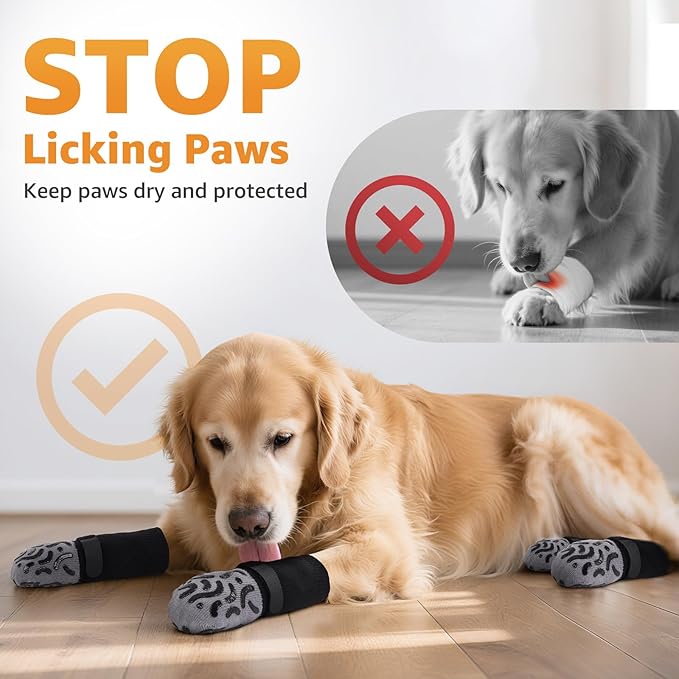 Double Sides Non-Slip Dog Socks to Prevent Licking Paws - Strong Traction for Hardwood Floors, Senior Dogs, Paw Protector, Dog Socks with Grippers Black