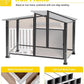 Chew-Resistant Dog House with Metal Frame, Wooden Kennel for Indoor & Outdoor Use, Waterproof Roof & Feeding Bowls Included (Brown, L)