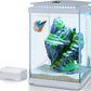 FEDOUR Small Glass Aquarium, 1 Gallon Desktop Fish Tank, Betta Fish Tank, Mini Aquarium Starter Kit with Air Pump LED Light Decoration Water Changer Fish Net (White)