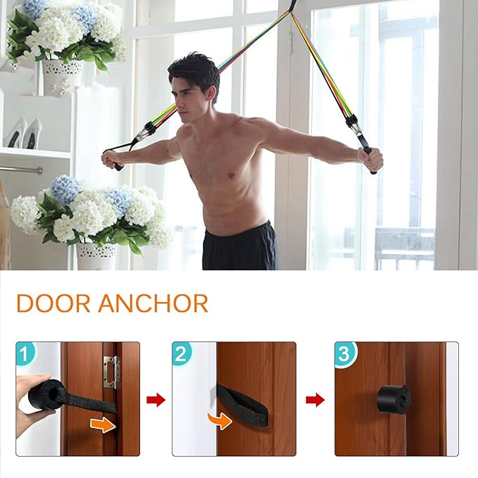 Resistance Bands Set, Workout Bands with Handles, Door Anchor, Ankle Straps and Carry Bag, Exercise Bands for Shape Body and Home Workouts