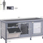 PawHut Wooden Rabbit Hutch Bunny Hutch Cage Guinea Pig with Waterproof Roof, No Leak Tray and Feeding Trough, Indoor/Outdoor, Gray