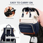 LOVEVOOK Diaper Bag Backpack, Baby Bag with Changing Station, Large Diaper Backpack for Mom Dads, Waterproof Leather Mommy Bag for Boy and Girl, Travel Essential Baby Shower, Navy Blue-Beige