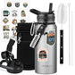 32 oz Insulated Water Bottle with Straw (Cold for 48 Hrs), Stainless Steel Triple Wall Vacuum Sports Water Jug, Leakproof Hydro Cup Flask with Paracord Handle & Straw Spout Lids & DIY Stickers