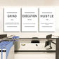 Framed Canvas Wall Art Success Quote, Office Wall Art, Black Large Poster, Positive Motivational Set of 3 Prints, Grind Execution Hustle Poster, Inspirational Print (C-3pcs,24x36inchx3pcs)