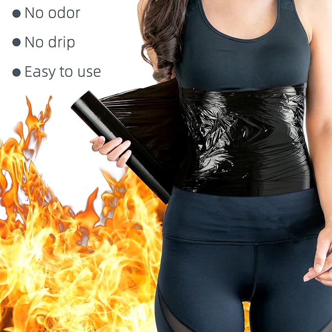 60 Meters Black Osmotic Plastic Body Wrap, Workout and Sweat Enhancer Stomach Wrap Body Wrap Film Applicator Power Wrap(2 Rolls)