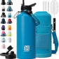 Insulated Water Bottle | Thickened Stainless Steel for Gym and Hiking with Straw, Carrier Bag, Handle Strap | BPA-Free 87 oz