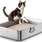 Stainless Steel Litter Box with Handle, Large Metal Cat Litter Box with High Sided for Big and Small Cats, Kitty Litter Boxes, Non-Stick, Easy to Clean, Odor-Free, Cat Toilet，Litterbox