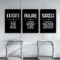 Framed Canvas Wall Art Success Quote, Office Wall Art, Black Large Poster, Positive Motivational Set of 3 Prints, Execute Failure Definition, Inspirational Print (A-3pcs,20x30inchx3pcs)