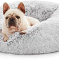 Love's cabin Calming Cat Bed for Indoor Cats,Anti-Anxiety Donut Round Dog Bed,Fluffy Faux Fur Washable Pet Bed for Small Medium Dogs and Cats,Grey,24in