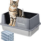 Stainless Steel Litter Box with Lid, 23.5" L x 15.8" W x 10.5" H, Large Metal Cat Box for Big Cats, High Sided Kitty Litter Box with Scoop & Pee Pads, Non-Sticky, Anti-Leakage, Easy to Clean (Gray)