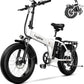 1000W Folding Electric Bike, 48V 20AH Large Removable Battery E Bike, 30+MPH, 80 Miles Max Range, 20" Fat Tire Electric Bike for Adults, Adult Electric Bicycles for Commute Beach Snow
