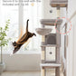 Taoqimiao MS042W Cat Tree,66-inch Large Cat Tower with Scratching Posts, Luxurious Large Platform for Big Cats with Soft Hammock, Adjustable Basket, Deluxe Cat Cando, Top Perch Light Gray