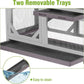 Wooden Rabbit Hutch with Two Story, Bunny Cage with Leak-Proof Trays, and Chew-Proof Ramp, Guinea Pig Cage with Wheels, Suitable for Indoor/Outdoor Use (Grey)