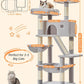 Taoqimiao Cat Tree 57.5-Inch, Cat Tower for Indoor Cats Large Adult, Extra Large Cat Condo, 8 Sisal Scratching Posts, Metal Frame Cozy Hammock, Durable Scratch Board, 2 Top Perches, Light Gray MS026W